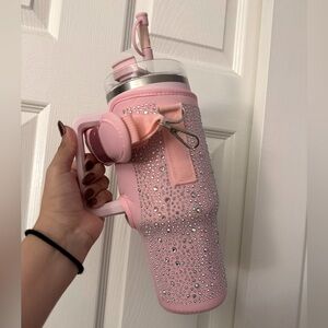 Pink Rhinestone Water Bottle with Handle